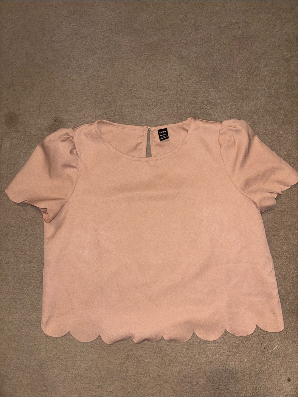SHEIN Tan Scalloped Hem Puff Sleeve Blouse